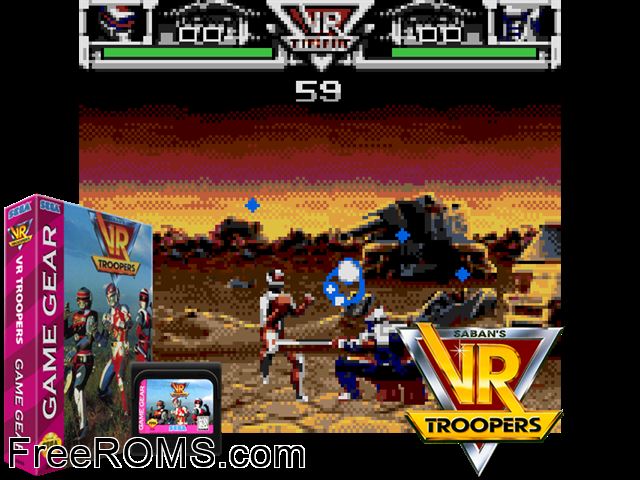 VR Troopers Game Gear game showing 3D box cover and gameplay screenshot